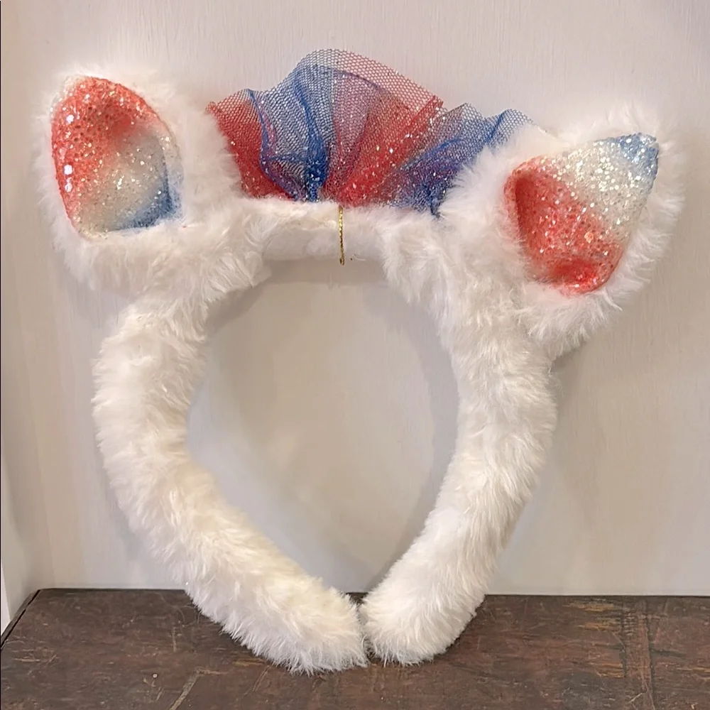 Fluffy Plush Sparkly Cat Ear Patriotic Girls Headband